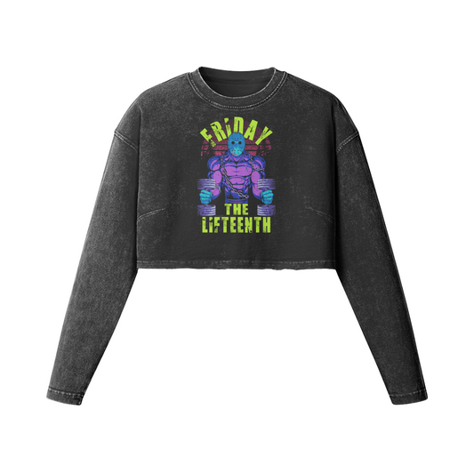 FRIDAY THE LIFTEENTH (RETRO)- Womens Long Sleeve Crop Top