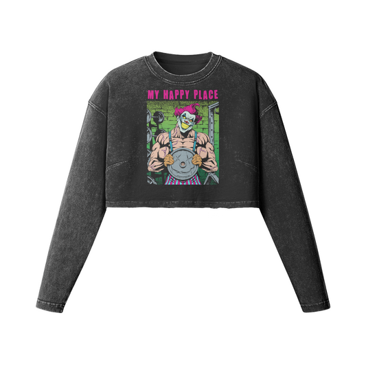 MY HAPPY PLACE- Womens Long Sleeve Crop Top