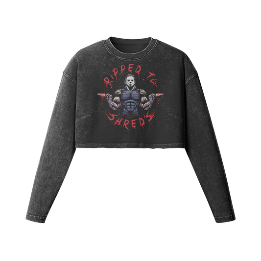 RIPPED TO SHREDS- Womens Long Sleeve Crop Top