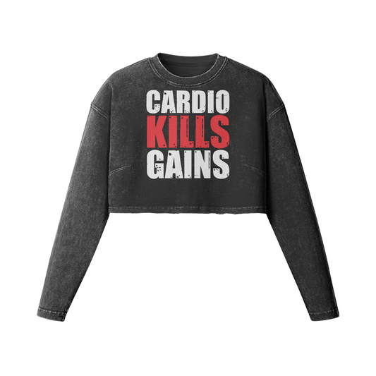 CARDIO KILLS GAINS- Womens Long Sleeve Crop Top