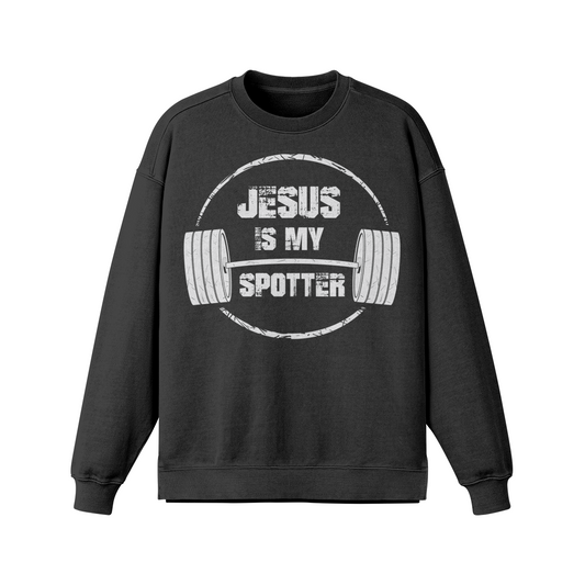 JESUS IS MY SPOTTER (TEXT)- Oversized Long Sleeve Sweatshirt